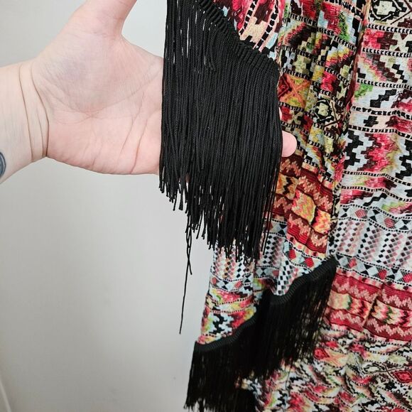 Love Tease Cardigan Kimono Lightweight Pattern Fringe Print Casual Open Front - Picture 8 of 11
